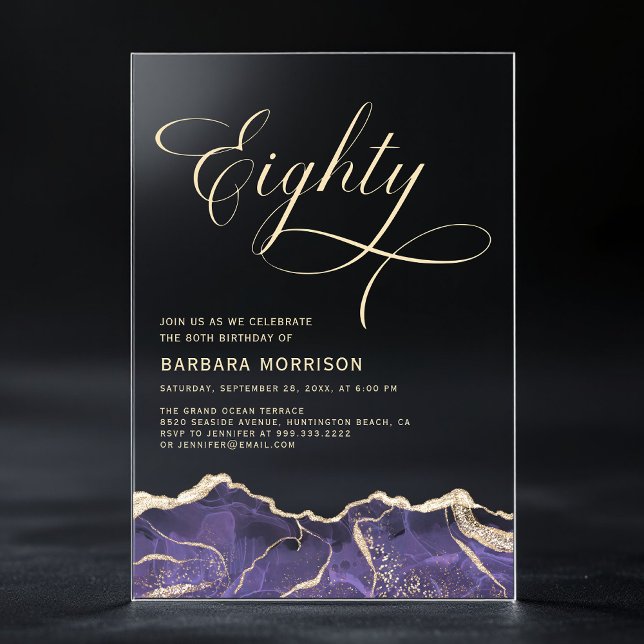 Invitaciones Acrílicas Purple Gold Agate 808th Birthday Party (Subido por el creador)