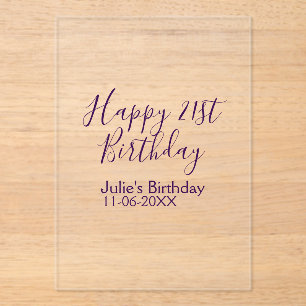 Invitaciones Acrílicas Purple happy 21st cumpleaños fecha Keychain