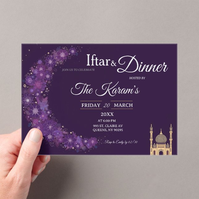 Invitaciones Acrílicas Purple Minimal Mosque Ramadan Iftar Party  (Insitu (portátil))