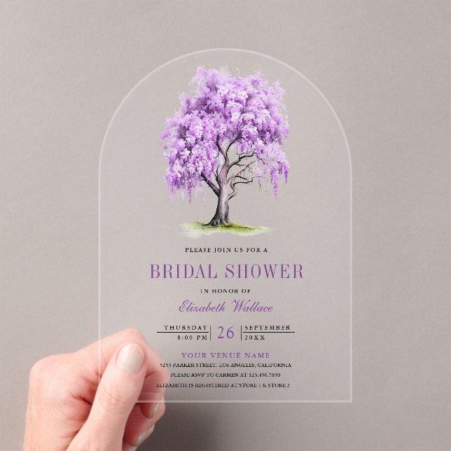 Invitaciones Acrílicas Purple Wisteria Floral Tree Bridal Shower (Insitu (portátil))