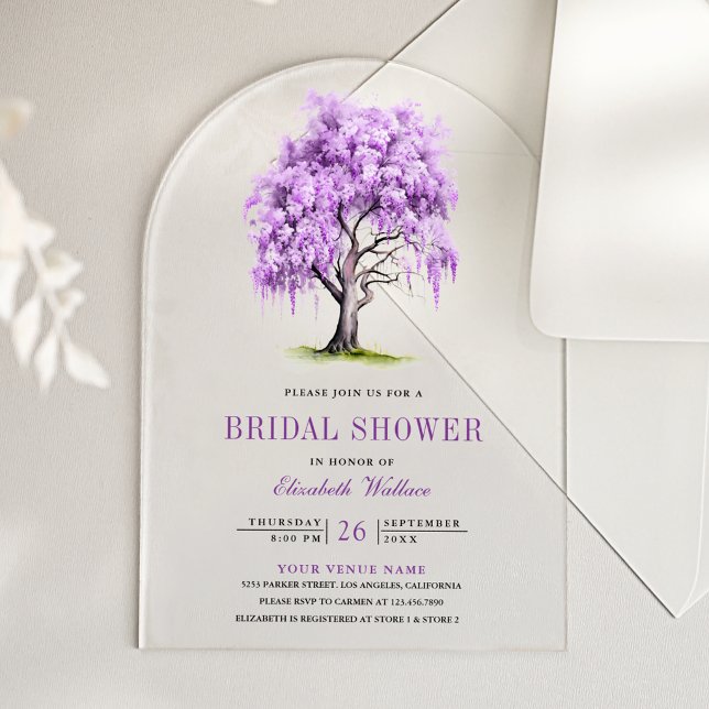 Invitaciones Acrílicas Purple Wisteria Floral Tree Bridal Shower (Subido por el creador)