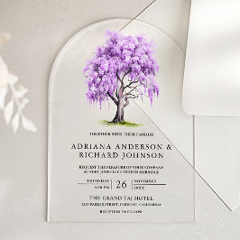 Invitaciones Acrílicas Purple Wisteria Floral Tree Wedding