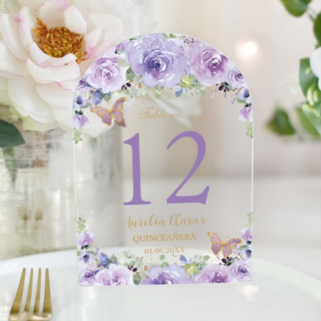 Invitaciones Acrílicas Púrpura Floral Lilac Quinceañera XV 16 Número de t (Subido por el creador)