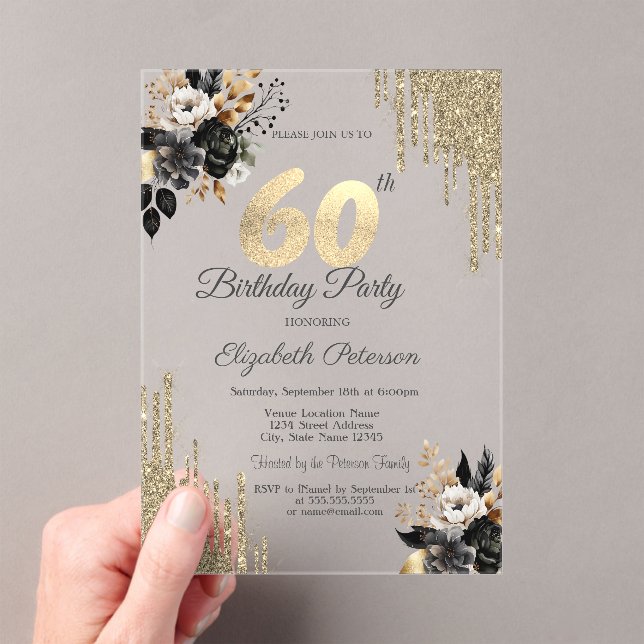 Invitaciones Acrílicas Purpurina de oro delata a Rosas negros (Insitu (portátil))