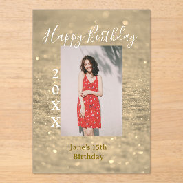 Invitaciones Acrílicas Purpurina de oro feliz año de la foto del 15 cumpl