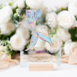 Invitaciones Acrílicas Purpurina de oro, sirvienta, inmersa en el cumplea