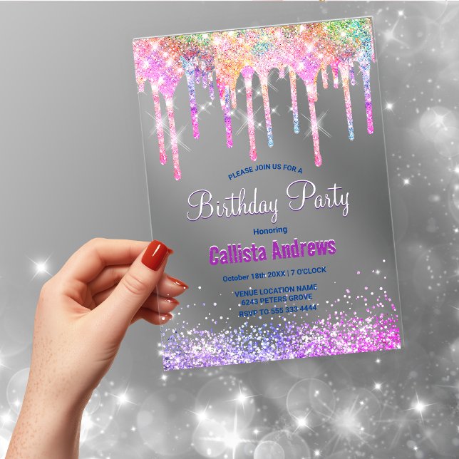 Invitaciones Acrílicas Purpurina de unicornio arcoiris lindo Cumpleaños (Subido por el creador)