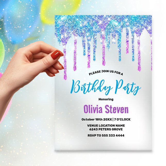 Invitaciones Acrílicas Purpurina púrpura de Aqua Tentado Adultos Monogram (Subido por el creador)