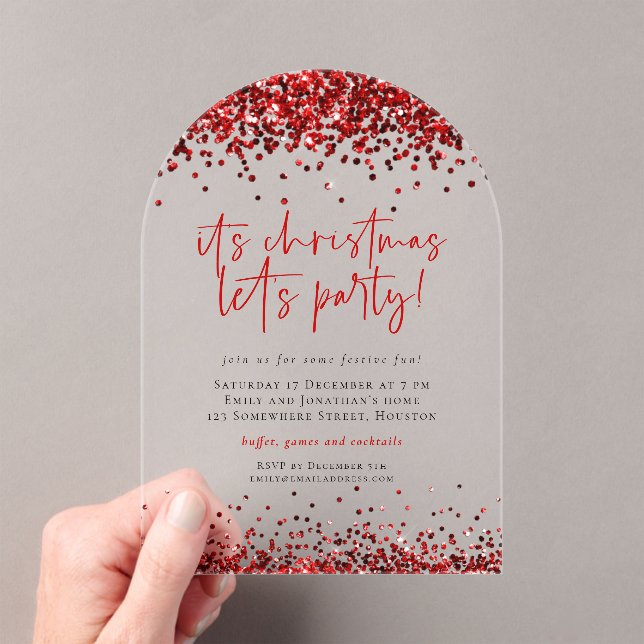 Invitaciones Acrílicas Purpurina rojo deja a Navidades Fiestas acrílicos (Insitu (portátil))