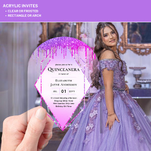 Invitaciones Acrílicas PURPURINA rosado de goteo púrpura de Quinceanera A
