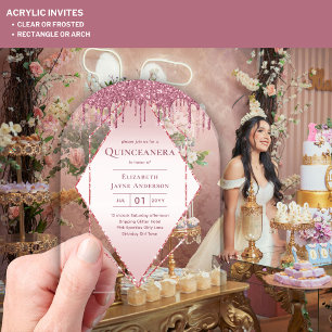Invitaciones Acrílicas PURPURINA rosado de oro Rosa de Quinceanera ACRÍLI