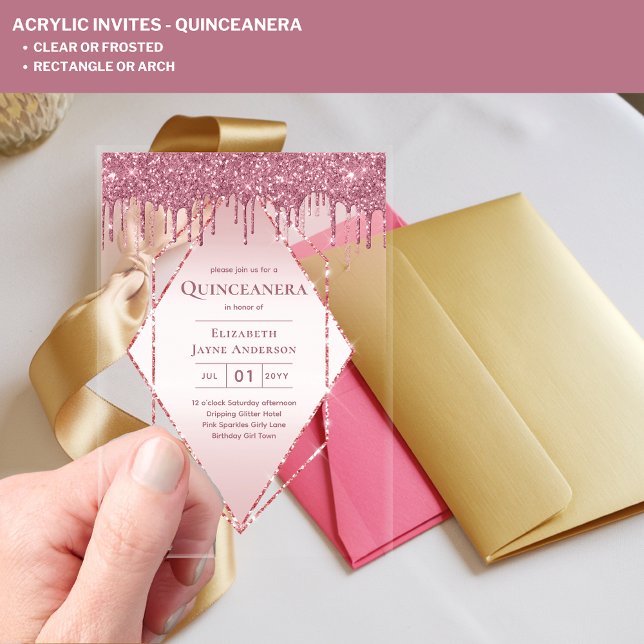 Invitaciones Acrílicas PURPURINA rosado de oro Rosa de Quinceanera ACRÍLI (Subido por el creador)