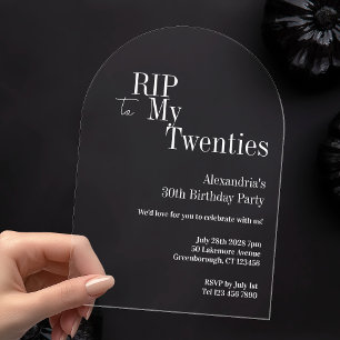 Invitaciones Acrílicas QEPD 20, 30 Fiesta de cumpleaños