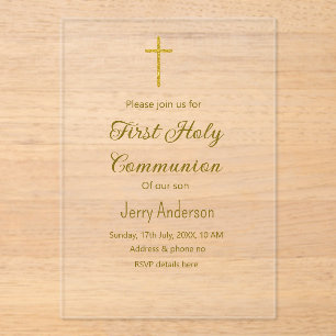 Invitaciones Acrílicas QR mínimo de la primera comunión santa católica