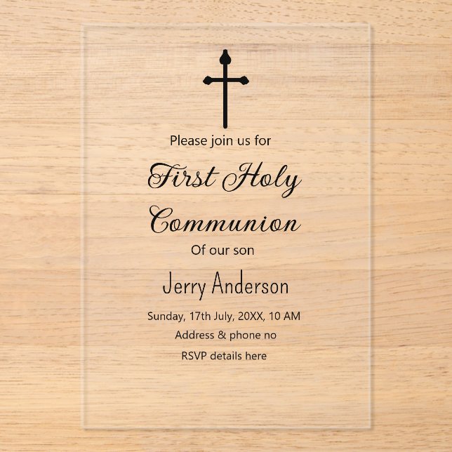 Invitaciones Acrílicas QR mínimo de la primera comunión santa católica (Anverso)