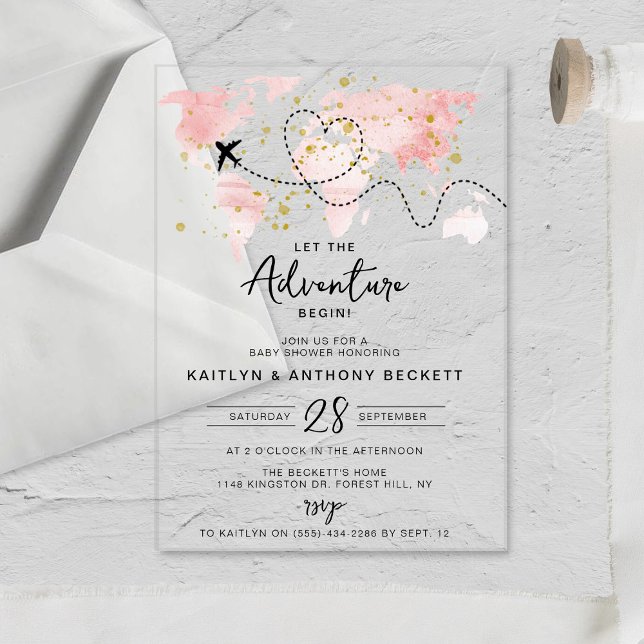 Invitaciones Acrílicas "¡Que comience la aventura!" Baby Shower de mapa d (Subido por el creador)