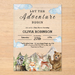 Invitaciones Acrílicas Que la aventura comience el Baby Shower de Mountai