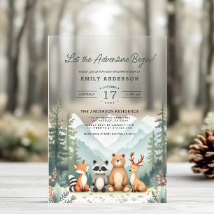 Invitaciones Acrílicas Que la aventura empiece Woodland Baby Shower