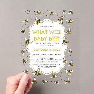 Invitaciones Acrílicas Qué Será Bebé Abeja, Patrón de Abeja Linda Revelac
