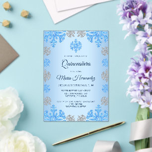 Invitaciones Acrílicas Quinceañera 15º cumpleaños Ice Blue Snowflake