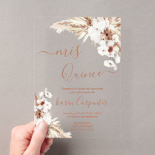 Invitaciones Acrílicas Quinceañera acrílica Boho Pampas