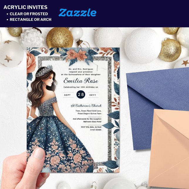 Invitaciones Acrílicas Quinceañera acrílica invita al vestido azul de la  (Subido por el creador)