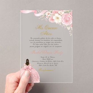 Invitaciones Acrílicas Quinceañera acrílico rosa coqueta