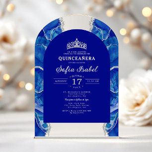 Invitaciones Acrílicas Quinceañera Azul Real Agata Elegante
