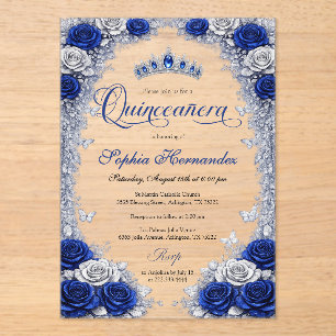 Invitaciones Acrílicas Quinceañera Azul Real y Plata