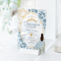 Quinceañera Bebé Azul Dorado Floral