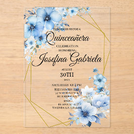 Invitaciones Acrílicas Quinceanera blue floral