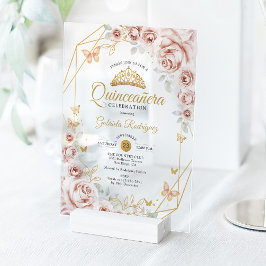 Invitaciones Acrílicas Quinceanera Blush Pink Gold Floral Invitation