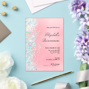 Invitaciones Acrílicas Quinceañera Brillo Rosa Rosado Blanco Glam