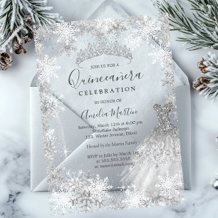 Invitaciones Acrílicas Quinceanera clara de copo de nieve en invierno