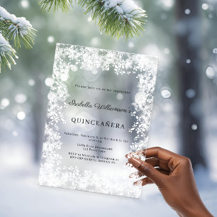 Invitaciones Acrílicas Quinceañera copos de nieve blancos fiesta de invie