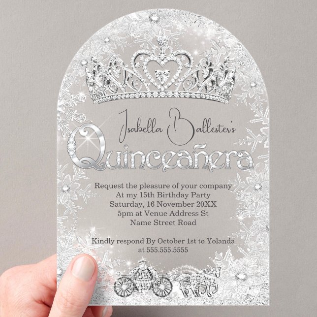 Invitaciones Acrílicas Quinceanera Cumpleaños Copos de nieve Tiara (Subido por el creador)