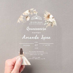 Invitaciones Acrílicas Quinceañera de acrílico transparente floral