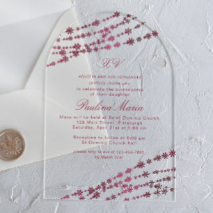 Invitaciones Acrílicas Quinceañera de invierno con copos de nieve de Borg