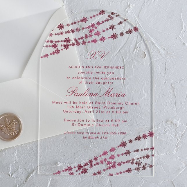 Invitaciones Acrílicas Quinceañera de invierno con copos de nieve de Borg (Subido por el creador)