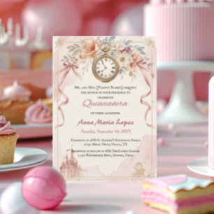 Invitaciones Acrílicas Quinceañera de tema Cenicienta con acuarela rosa c