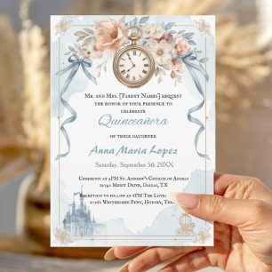 Invitaciones Acrílicas Quinceañera de tema Cenicienta en acuarela azul cl