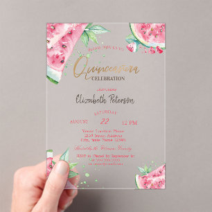 Invitaciones Acrílicas Quinceañera de verano de sandía tropical