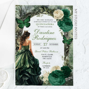 Invitaciones Acrílicas Quinceanera del bosque suntuoso verde esmeralda