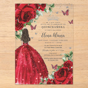 Invitaciones Acrílicas Quinceañera Dulces 16 Mariposas Florales Plateadas