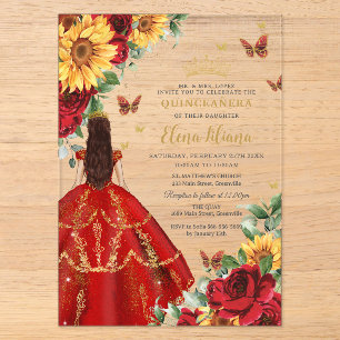Invitaciones Acrílicas Quinceañera Dulces 16 Rosas Rojas Girasoles Floral