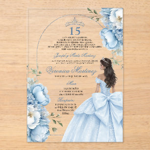 Invitaciones Acrílicas Quinceañera Española Princesa Dusty Blue 15 Años