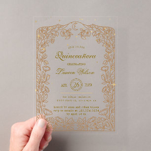 Invitaciones Acrílicas Quinceañera Exclusiva Celestial Gold