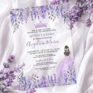 Invitaciones Acrílicas Quinceañera Floral Aquarela Púrpura