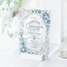 Quinceañera Floral Azul Bebé Plateado