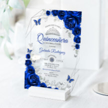 Quinceañera Floral Azul Real Plateada